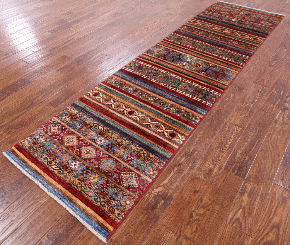 Runner Khorjin Super Kazak Hand-Knotted Rug 2' 8" X 9' 10" Q5491