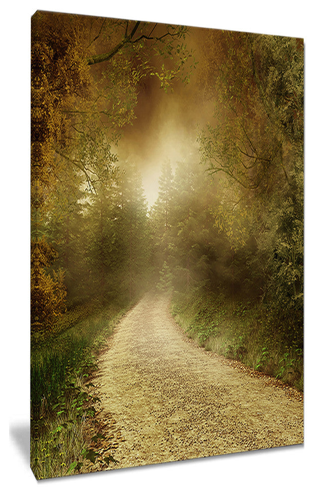 "Country Road Through Fall Scenery" Landscape Canvas Photo Print, 16"x32"