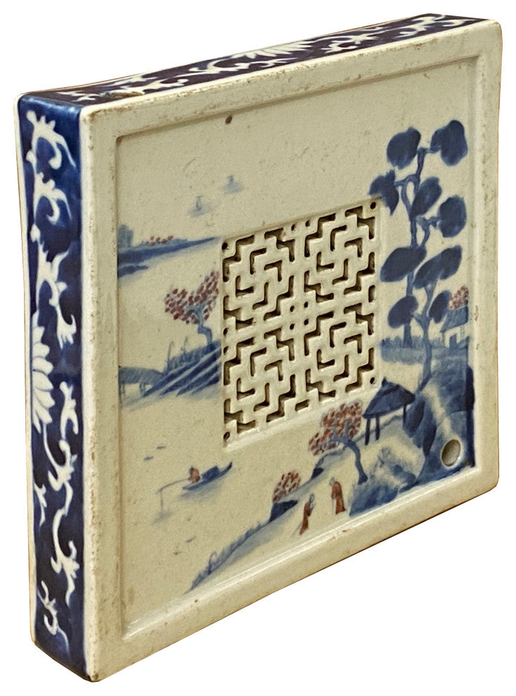 Chinese Blue White Scenery Porcelain Coaster Stand Soap Holder Hws2302