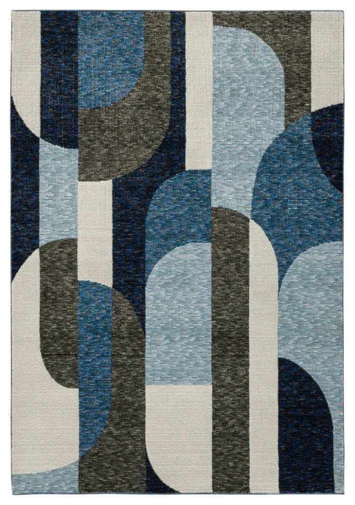 3' X 5' Blue Grey Charcoal and Purple Geometric Power Loom Area Rug