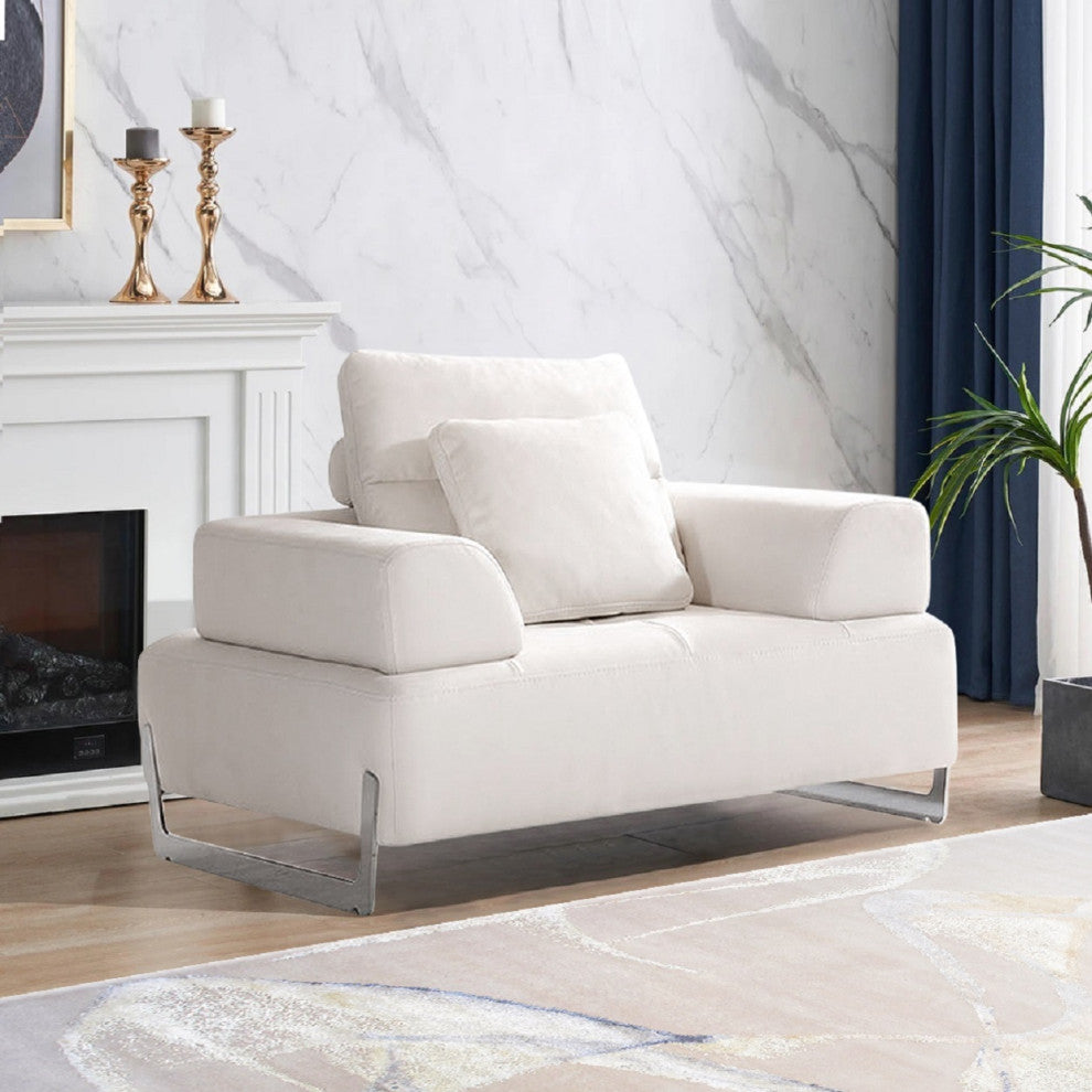 Ravenna White Faux Suede Accent Chair With Sliding Backrest and Armrest