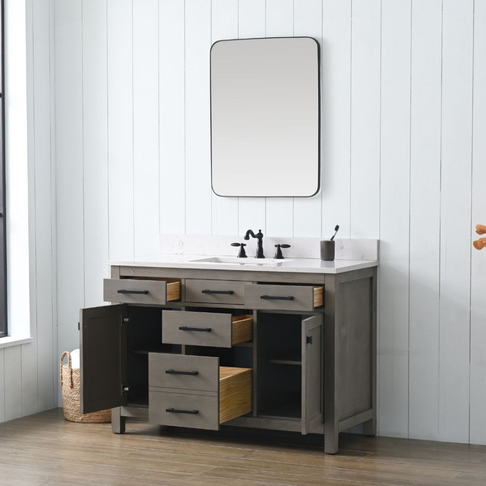 Jasper 48" Bathroom Vanity, Textured Gray, Ariston White Engineered Stone Top