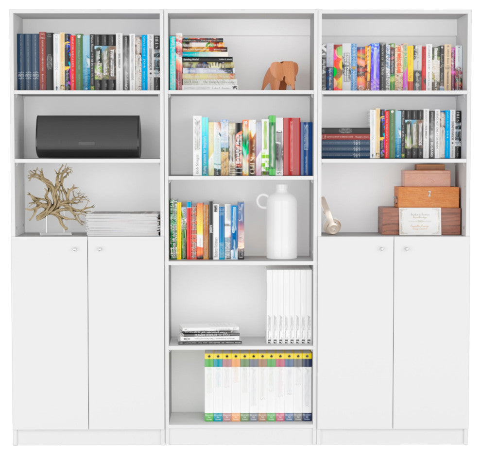 Salina 3 Piece Living Room Set with 3 Bookcases, White