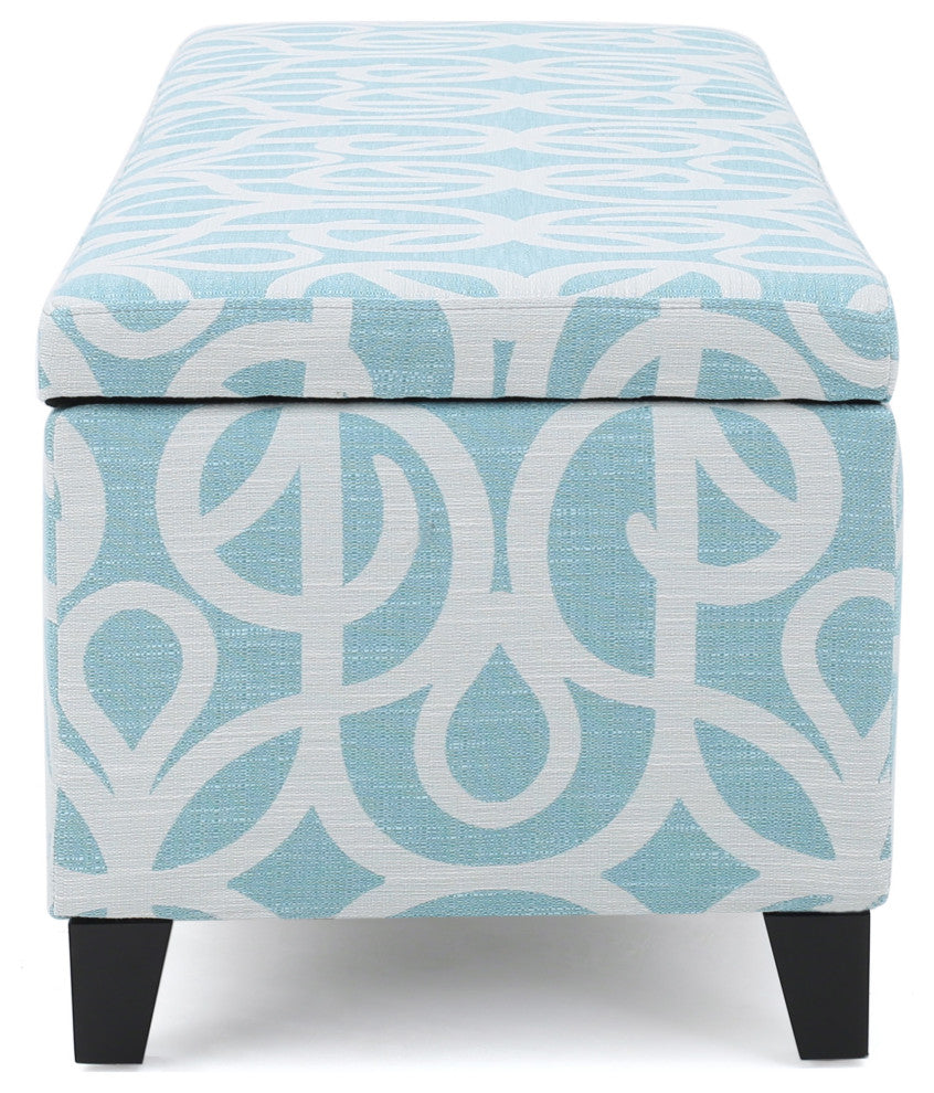 GDF Studio Clor Chic and Modern Storage Ottoman, Azure & White Pattern
