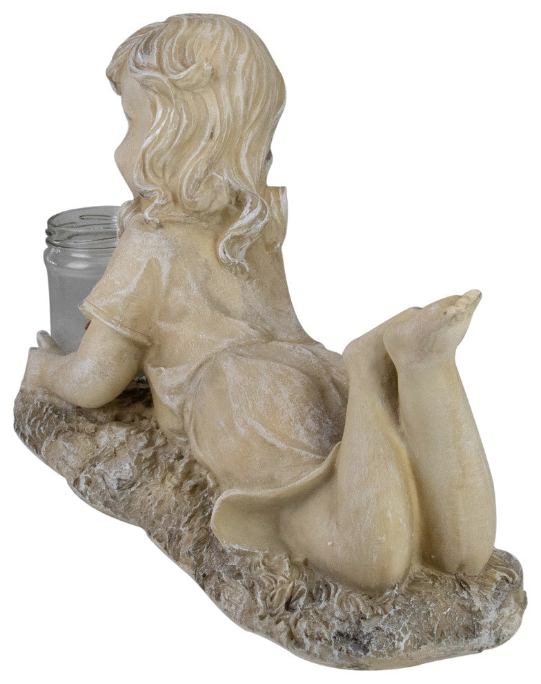 14" Lounging Girl Solar Powered LED Patio Garden Statue