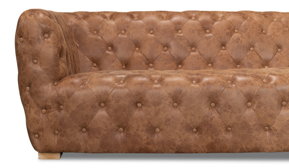 112" Long Tufted Leather Stanley Sofa Tan