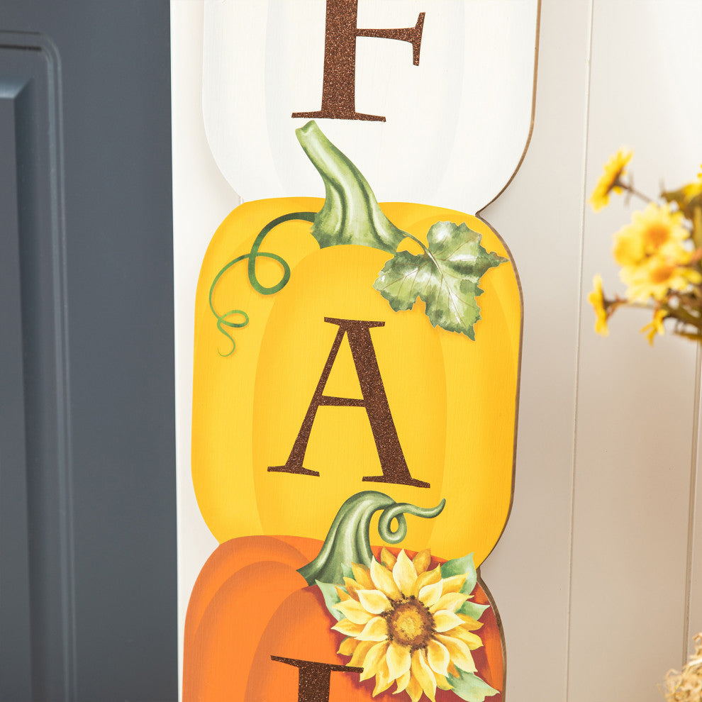 42"H Fall Wood Stacked Pumpkin Porch Decor