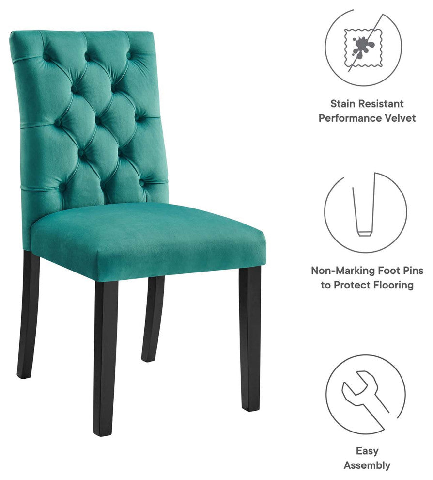 Duchess Performance Velvet Dining Chairs, Set of 2, Teal