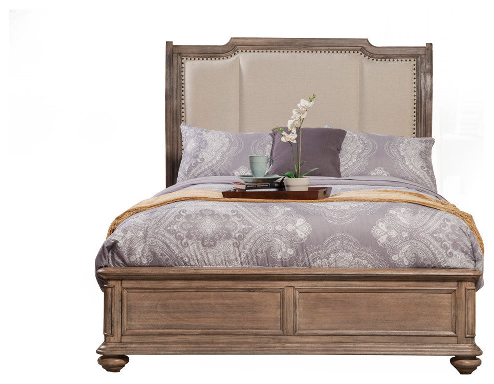 Melbourne Queen Sleigh Bed With Upholstered Headboard, French Truffle