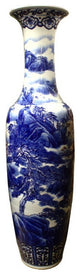71" Oriental Temple Vase Hand Painted In Blue And White Landscape