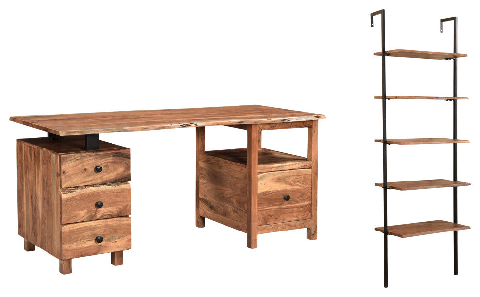 Stafford 2-piece Live Edge Solid Wood Desk Set