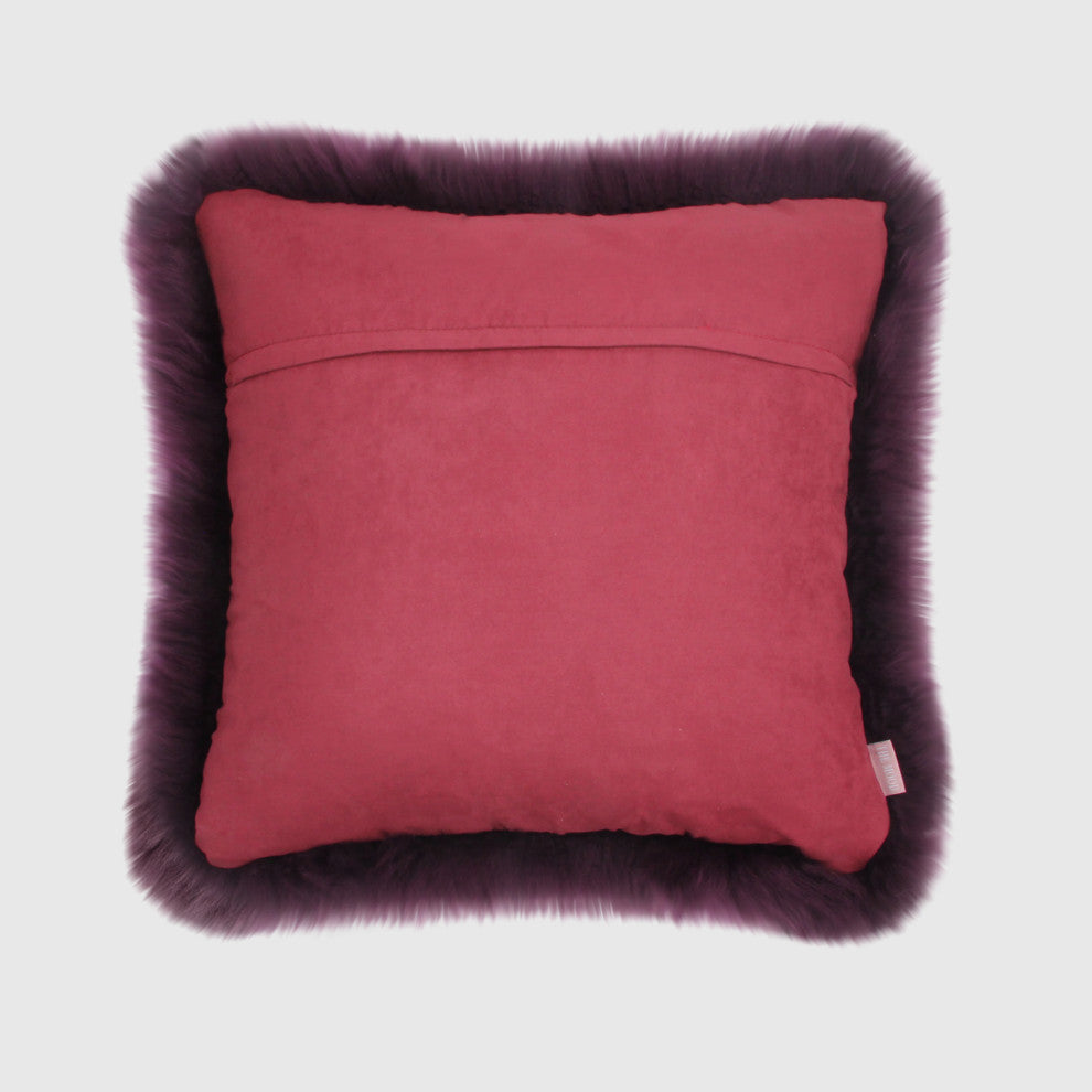 Eclectic Sheepskin 20"x20" Pillow, Bordeaux