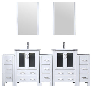 Volez 84" Double Vanity With 3 Side Cabinets Top Square Sink, 22" Mirror