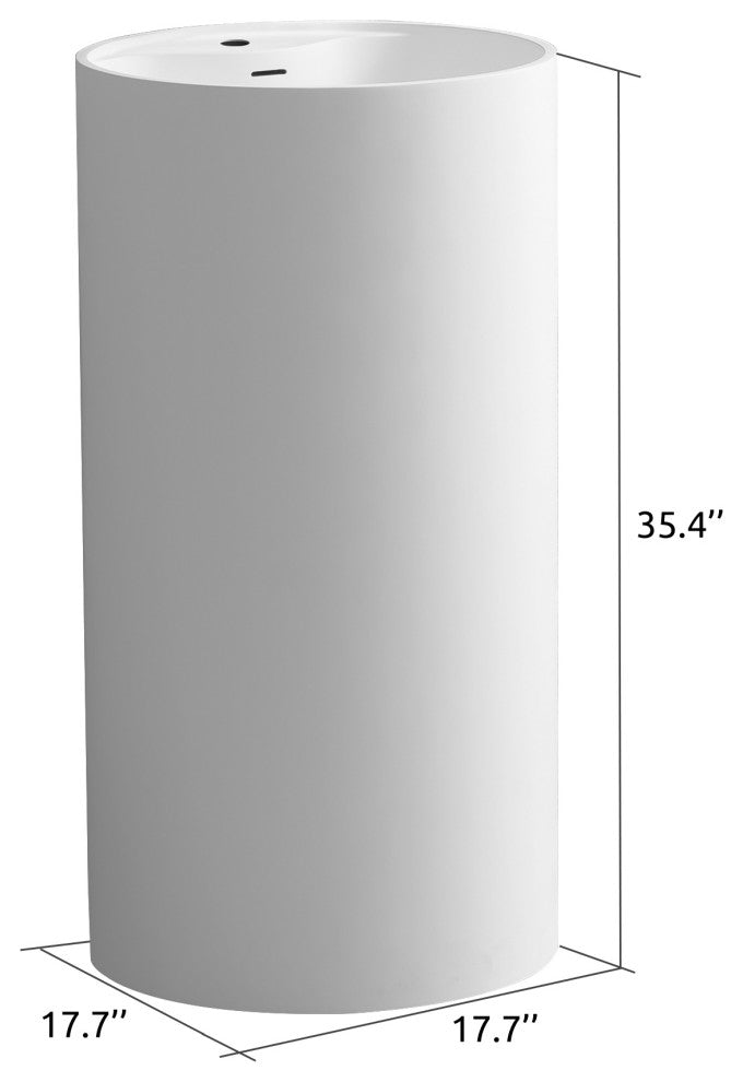 35.4'' Tall Stone Resin Circular Pedestal Bathroom Sink with Overflow