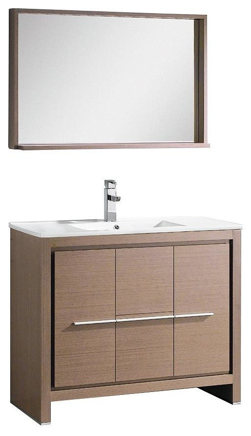 Fresca Allier 40" Modern Bathroom Vanity With Mirror, Gray Oak, Faucet-Fft1041bn