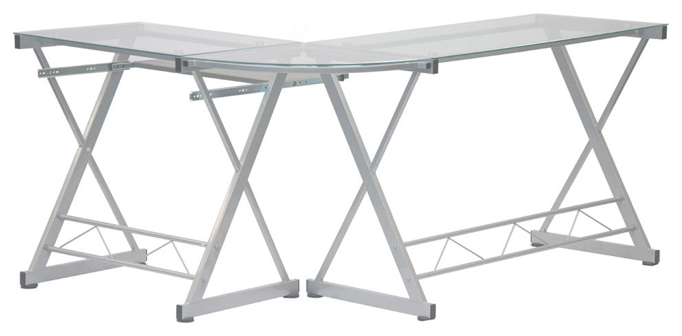 L-Shaped Tempered Glass Top Computer Desk -Clear