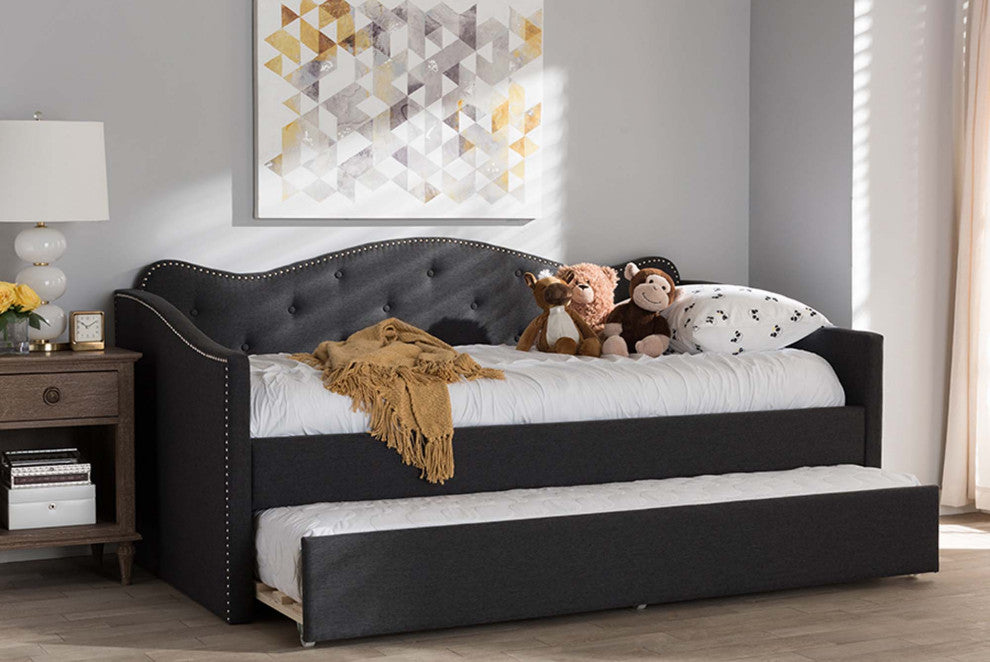 Helena Fabric Daybed With Trundle, Dark Gray