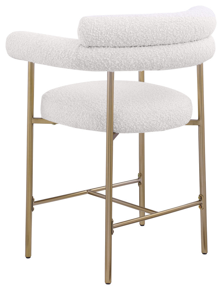 Blake Boucle Fabric Upholstered Counter Stool, Set of 2, Cream, Brushed Finish