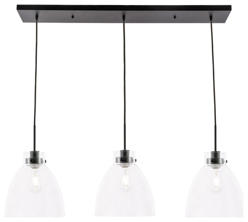 Frey 3 Light Pendant in Black & Clear Glass