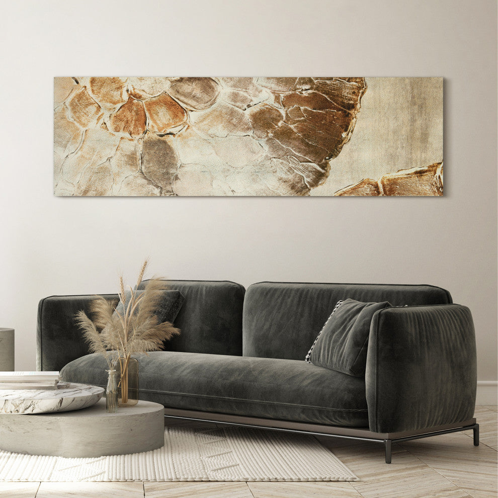 "Golden Layers I" Abstract Rendered on Gold Shagreen Wrapped Canvas Wall Art Set