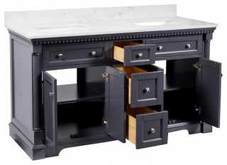 Sydney 60" Bathroom Vanity, Marine Gray, Engineered Marble, Double Sink