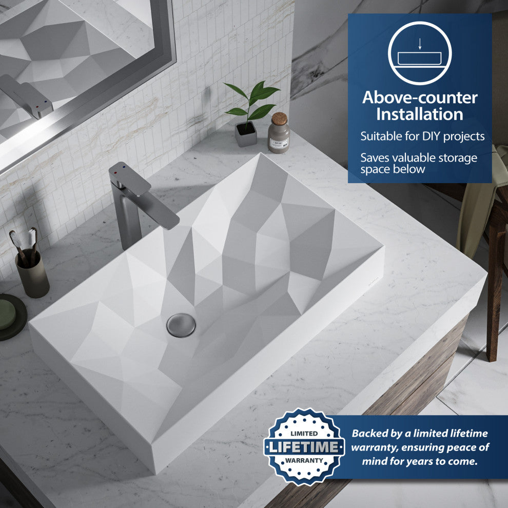 Karran Diamond SQS400 Quartz 28" Bathroom Vessel Sink, White