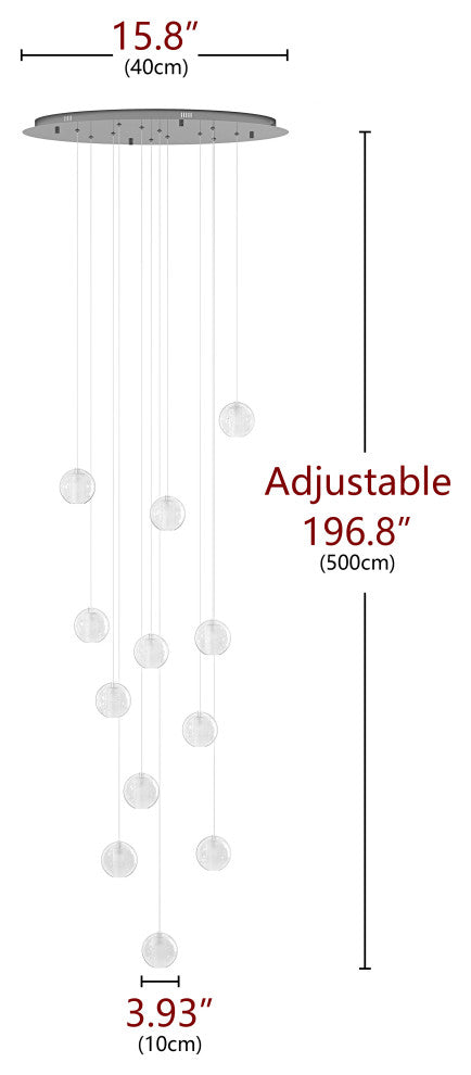 Modern Crystal Ball Long Raindrop Chandelier for Entrance Foyer Staircase, 12-Light