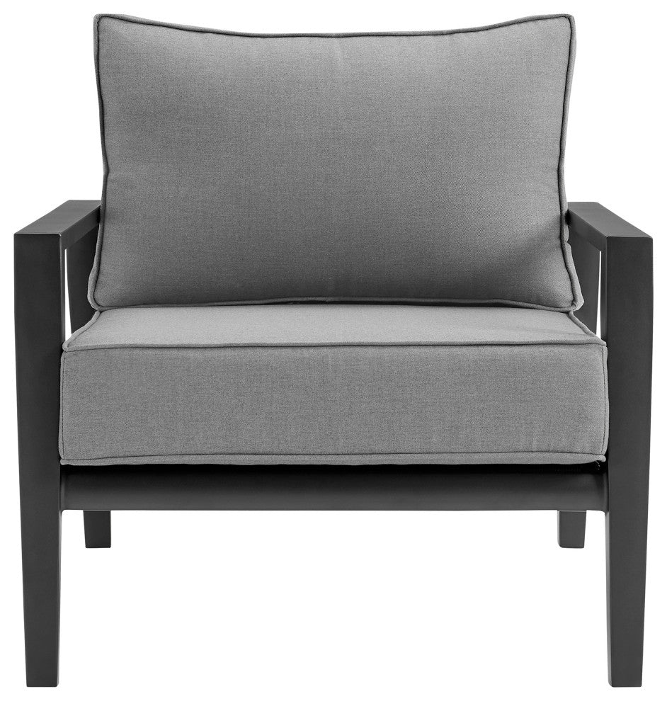 Grand 4 Piece Black Aluminum Outdoor Seating Set With Dark Gray Cushions