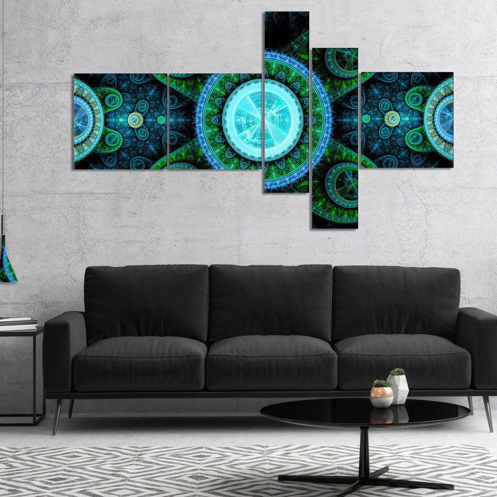 Bright Blue Psychedelic Relaxing Art, Abstract Canvas Print, 60"x32", 5 panels