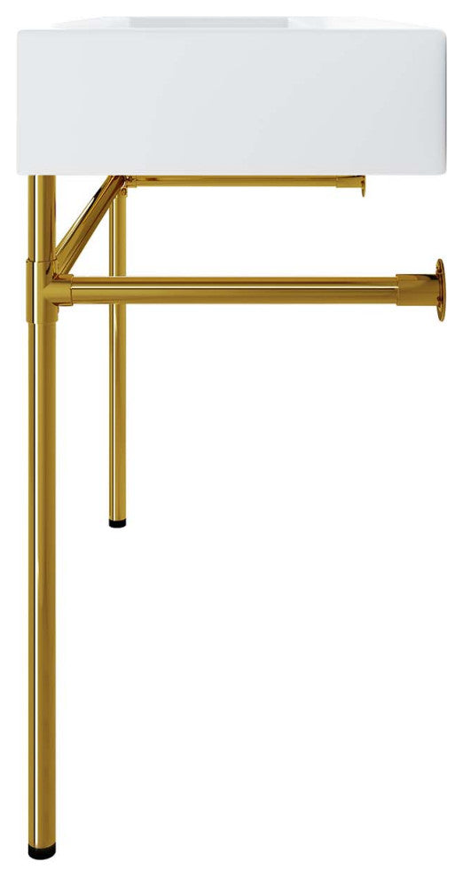 Sink Vanity, Wall Mount, White Gold, Ceramic, Stainless, Modern, Bathroom