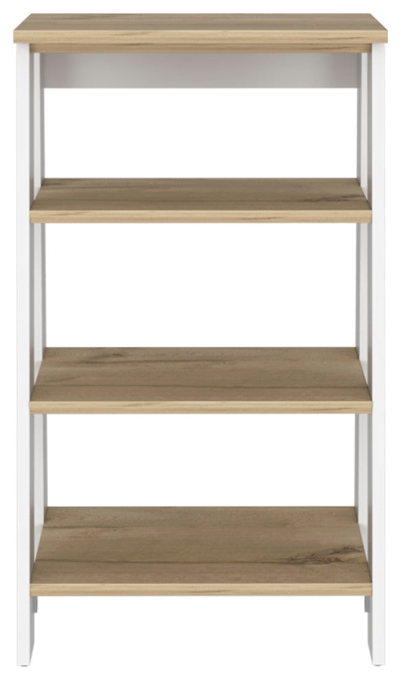 FM FURNITURE Phoenix Linen Cabinet with 3 Open Shelves, Light Oak/ White