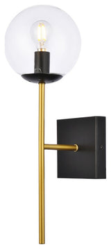 Noah 1-Light Black and Brass and Clear Glass Wall Sconce