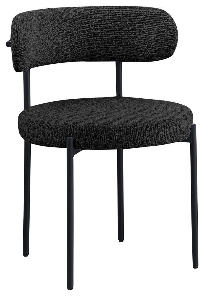 Dobby Contemporary Boucle Fabric Dining Chair with Black Legs, Set of 2, Black