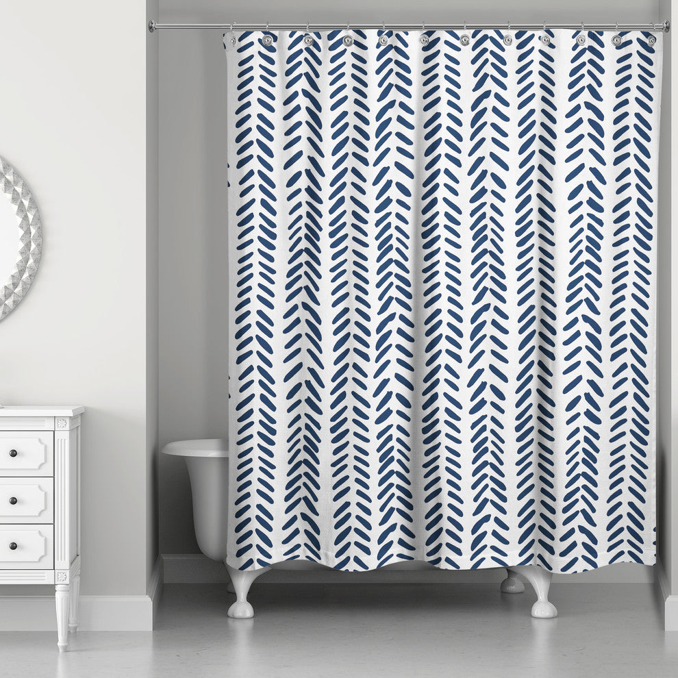 Modern Herringbone Shower Curtain, Blue