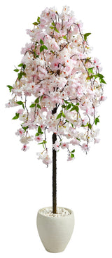 70" Cherry Blossom Artificial Tree, White Planter
