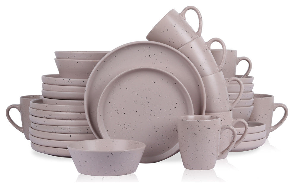 Stone Lain Jade Stoneware 32 Piece Dinnerware Set, Taupe