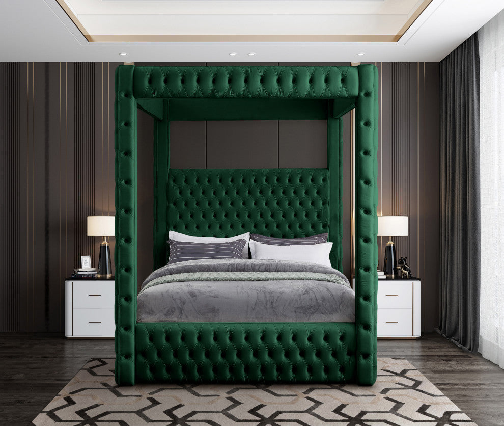 Royal Velvet Upholstered Bed, Green, King