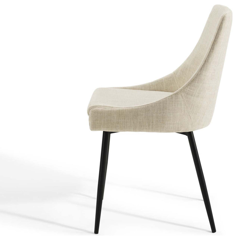 Side Dining Chair, Set of 2, Fabric, Metal, Black Beige, Cafe Bistro Restaurant