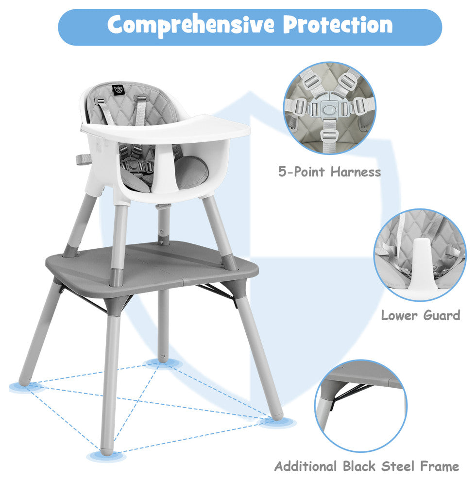 Babyjoy 4 in 1 Baby High Chair Convertible Toddler Table Chair Set w/PU Cushion