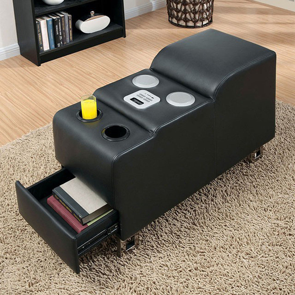Kemi Black Bonded Leather Console With Audio Speaker & Bluetooth