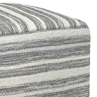 Carina Square Woven Pouf, Black Melange, White
