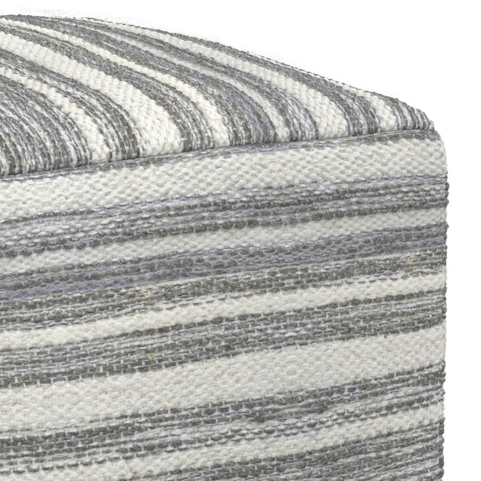 Carina Square Woven Pouf, Black Melange, White