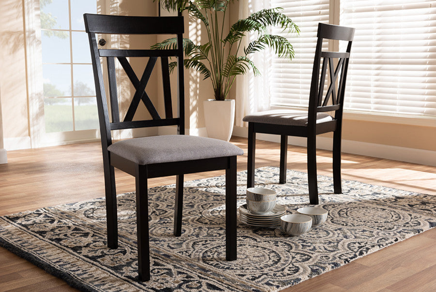 Rosie Gray Upholstered and Espresso Brown Dining Chair Set of 2