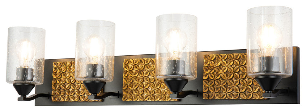 Arcadia 4 Light Bath Vanity Light in Matte Black with Gold Accents