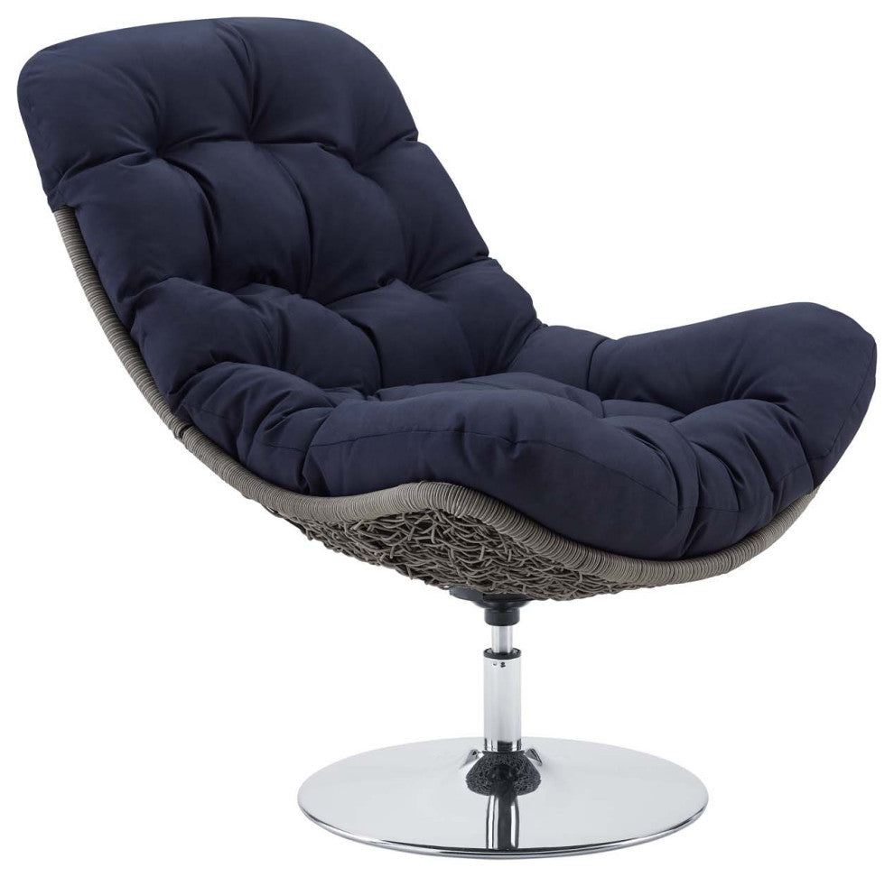 Brighton Wicker Rattan Outdoor Patio Swivel Lounge Chair Light Gray Navy