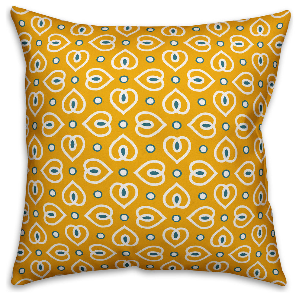 Heart Pattern, Yellow Outdoor Throw Pillow, 18"x18"