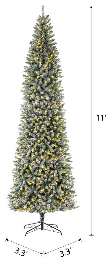 11' Pre-Lit Flocked Pencil Fir Artificial Christmas Tree with 950 White Light