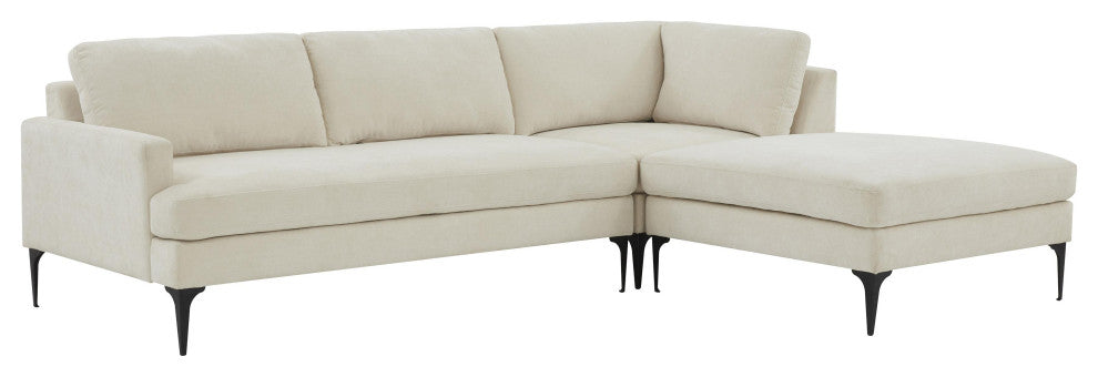 Serena Cream Velvet Right Arm Facing Chaise Sectional With Black Legs