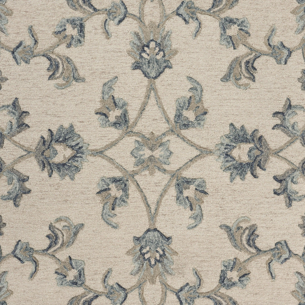 7" Round Beige and Blue Filigree Area Rug