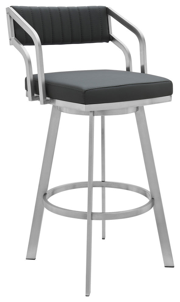 26" Timeless Slate Gray Faux Leather Silver Finish Swivel Counter Stool